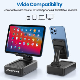 JTEMAN in use in kitchen with tablet showing recipe, hands‑free convenience