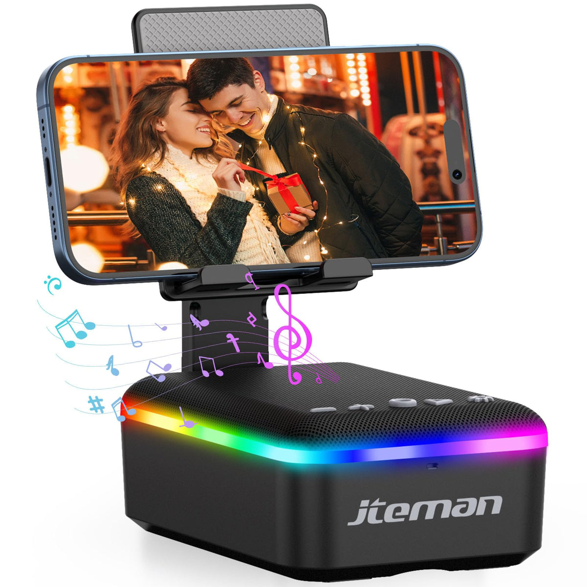 JTEMAN multifunctional device front view for hands-free viewing and immersive audio.