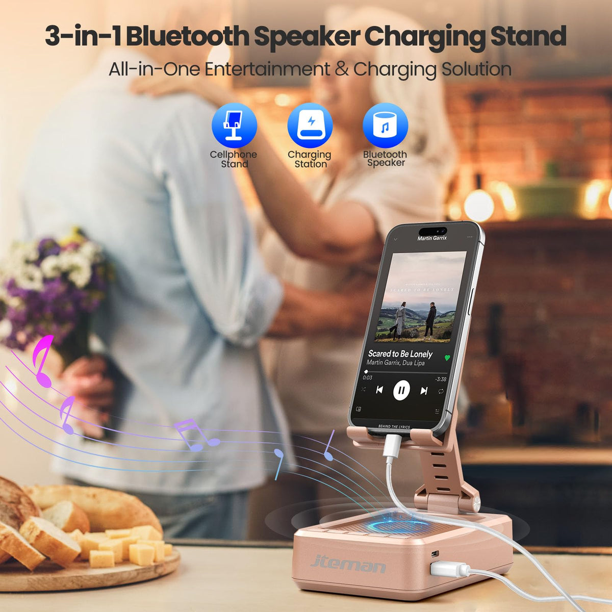 JTEMAN rose gold Bluetooth speaker close-up with clear audio