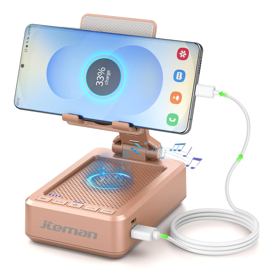 JTEMAN rose gold cell phone stand on desk for hands-free viewing