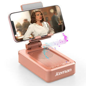 JTEMAN front view showing rose-gold stand and speaker, clear hands-free benefit