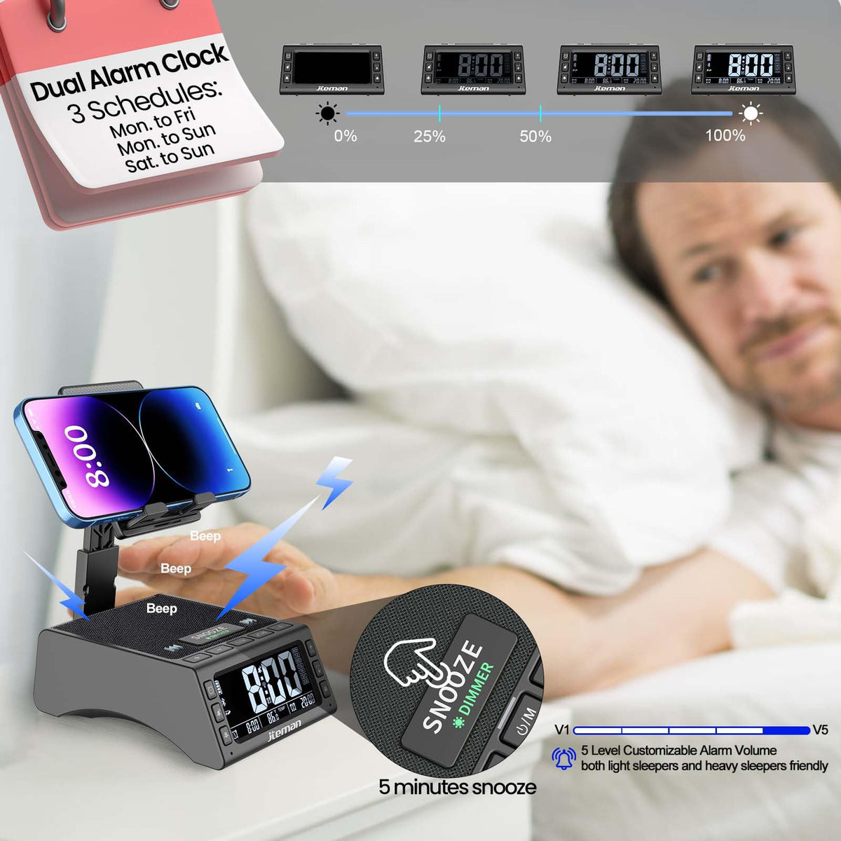 JTEMAN TF-card music playback for easy offline listening with clear audio.