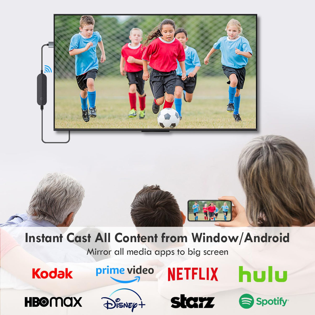 JUCONU plugged into TV HDMI port, instant big-screen casting convenience