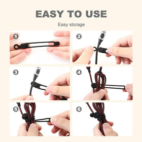 JUDUNA elastic cable management in-use demonstrates quick wrapping around assorted cords.