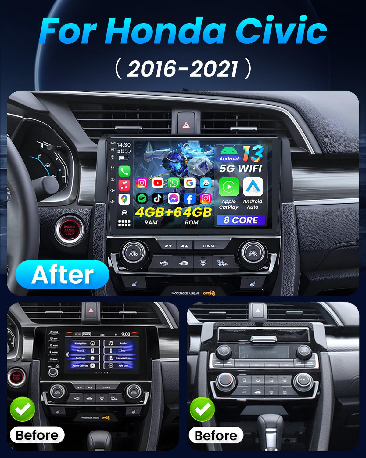 Jufodrca head unit with fast 8-core processing on the dash.