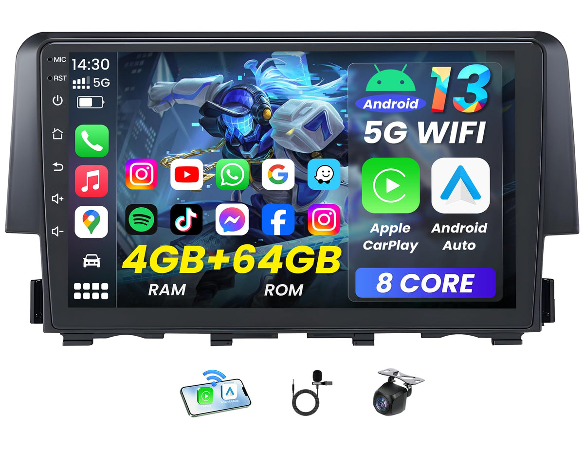 Jufodrca 9-inch Honda Civic dashboard display ready for everyday use.