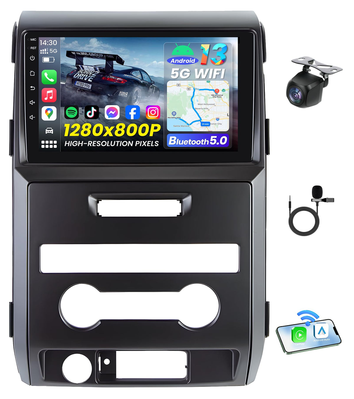 Jufodrca 9-inch display on Ford F-150 for crisp controls and easy navigation