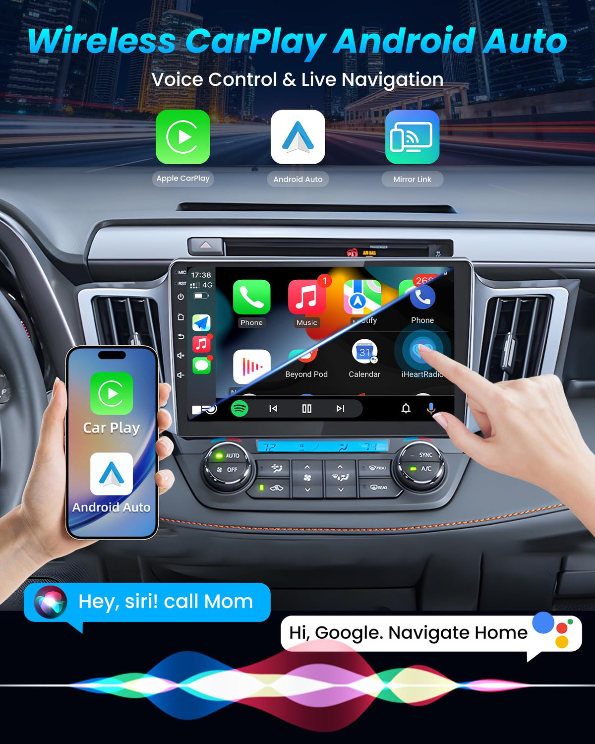 Jufodrca Rav4 wireless CarPlay and Android Auto for seamless use