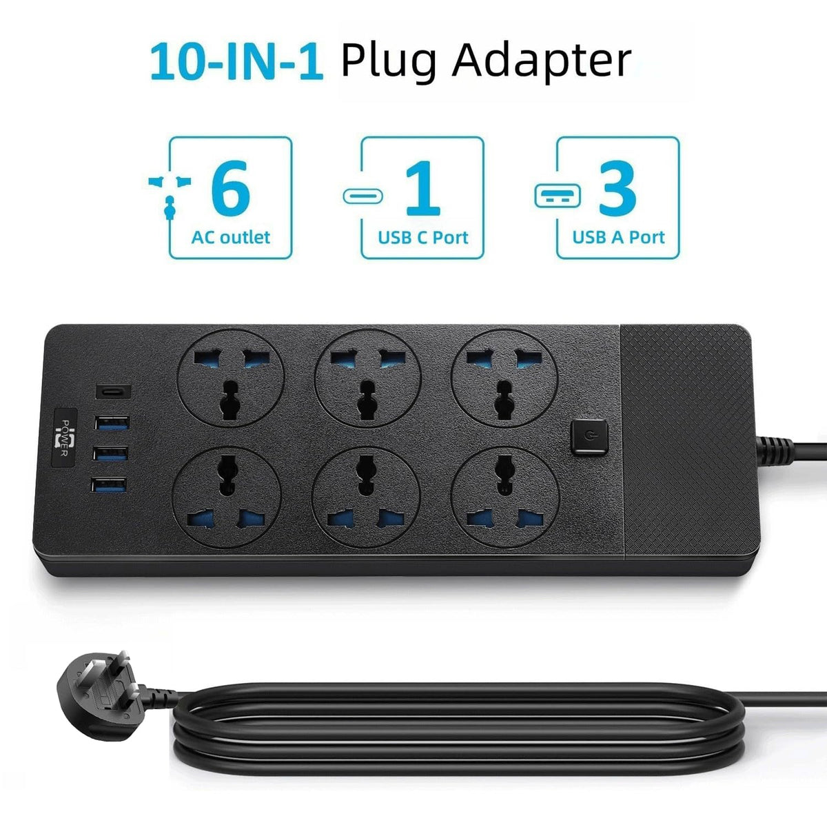 Jumpso close-up of USB ports and universal sockets showcasing fast charging and spacing