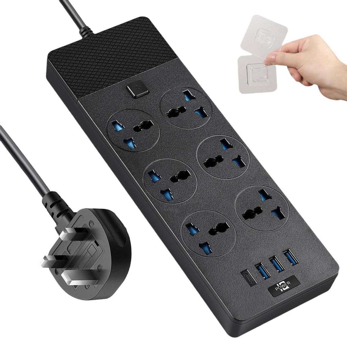 Jumpso front view showing six universal outlets and power switch for versatile charging