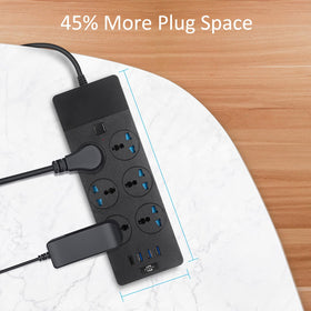 Jumpso power strip in a home office setup offering convenient multi-device power