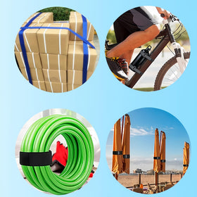 Jumpso reusable nylon straps secured to items like bikes or camping gear.