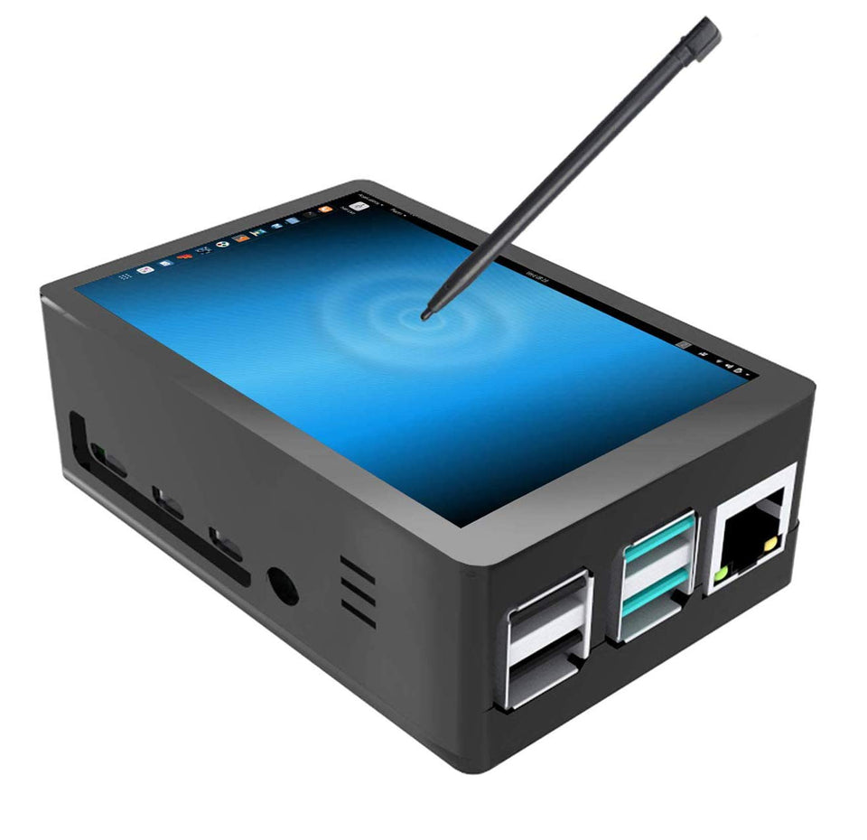 JUN-ELECTRON Raspberry Pi 4 touch screen front view with case and built-in fan