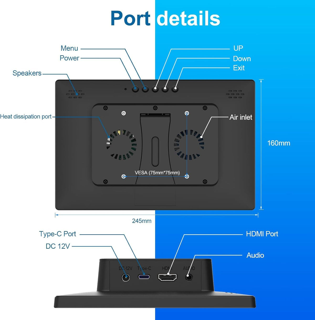 JUNEBOX 10.1-inch touchscreen side view highlighting slim profile and easy setup.