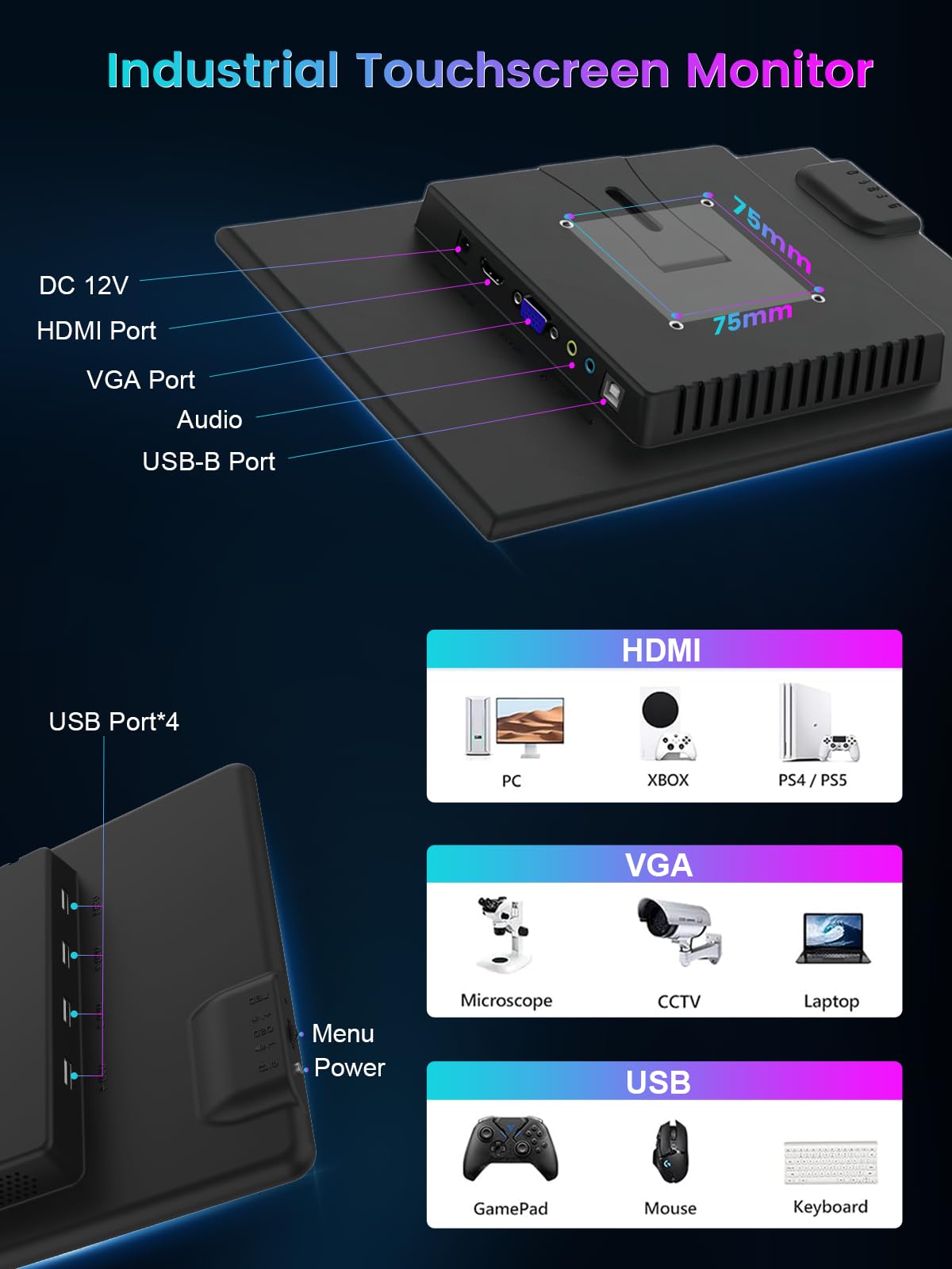 JuneBox 13.3-inch monitor with four USB-A ports for keyboards and mice