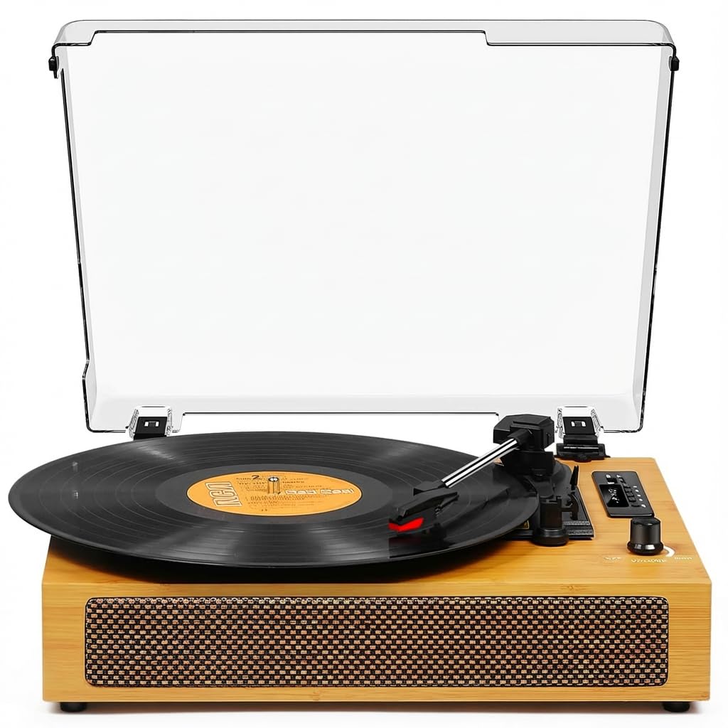 JUNGLE MONSTER front closed yellow turntable showing compact retro design and easy setup