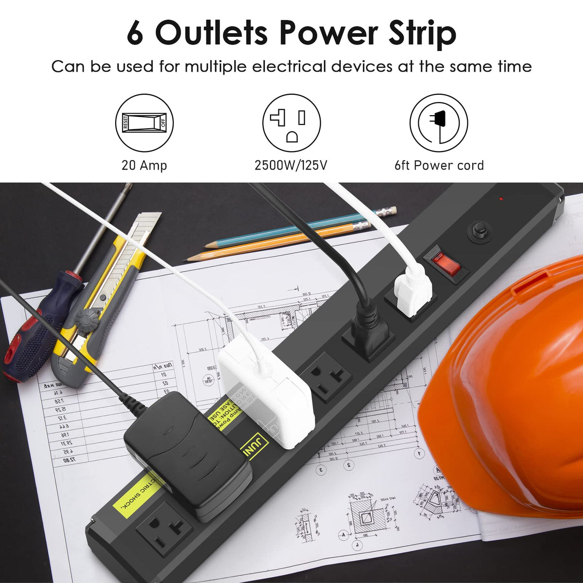 JUNNUJ 12awg 6ft cord with 20a rating for high-demand tools