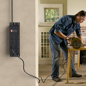 JUNNUJ cord-wrap with Velcro showing cable management benefit: reduces clutter and trip hazards