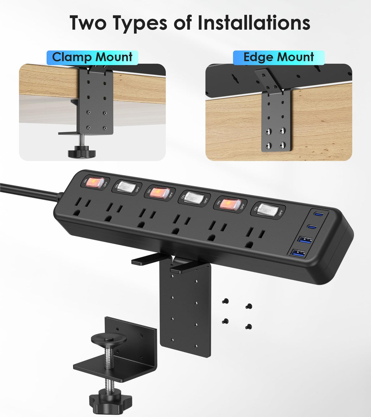 JUNNUJ clamp power strip on desk edge with clip installation for easy access