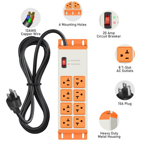 JUNNUJ close-up of outlet spacing showing 1.57-inch centers benefit: fits bulky plugs