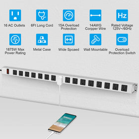 JUNNUJ close-up of wide spaced outlets showing room for large adapters