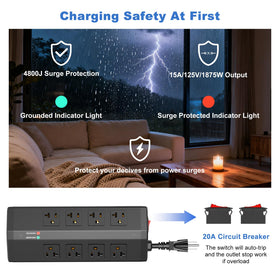 JUNNUJ close-up of USB ports and power switch illustrating fast charging advantage