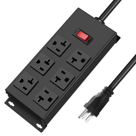 JUNNUJ front view of metal 6-outlet strip showing durable construction and benefit of long life