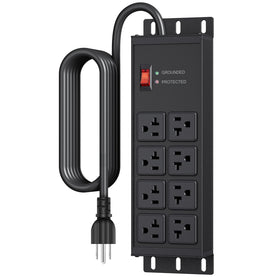 JUNNUJ front view of metal 8-outlet power strip showing robust build and capacity
