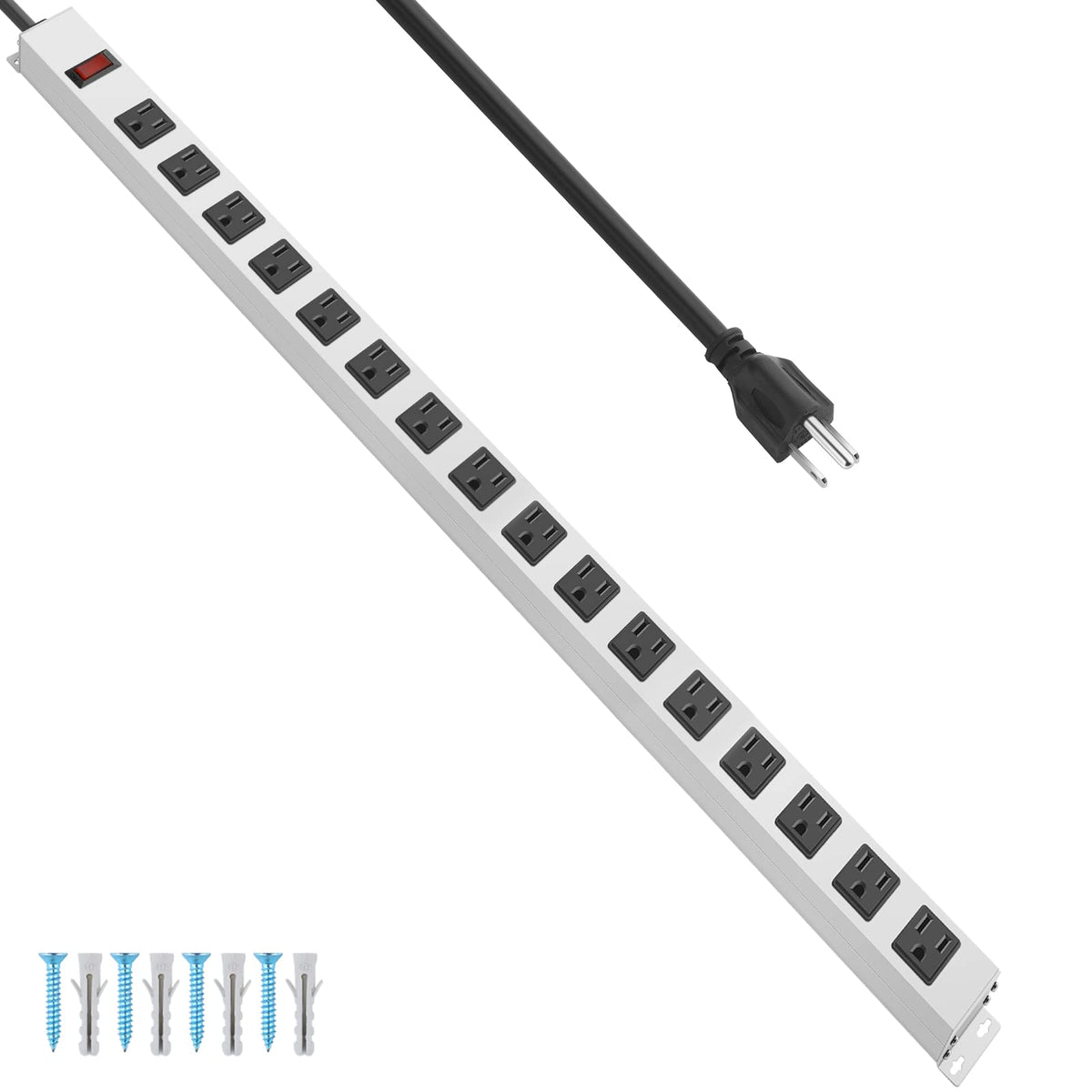 JUNNUJ front view showing 16 outlets and durable metal housing for reliable power