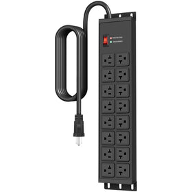 JUNNUJ front view metal power strip showing 16 outlets and durable housing benefit safety