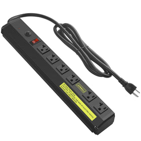 JUNNUJ heavy-duty power strip front view with six outlets and rugged build