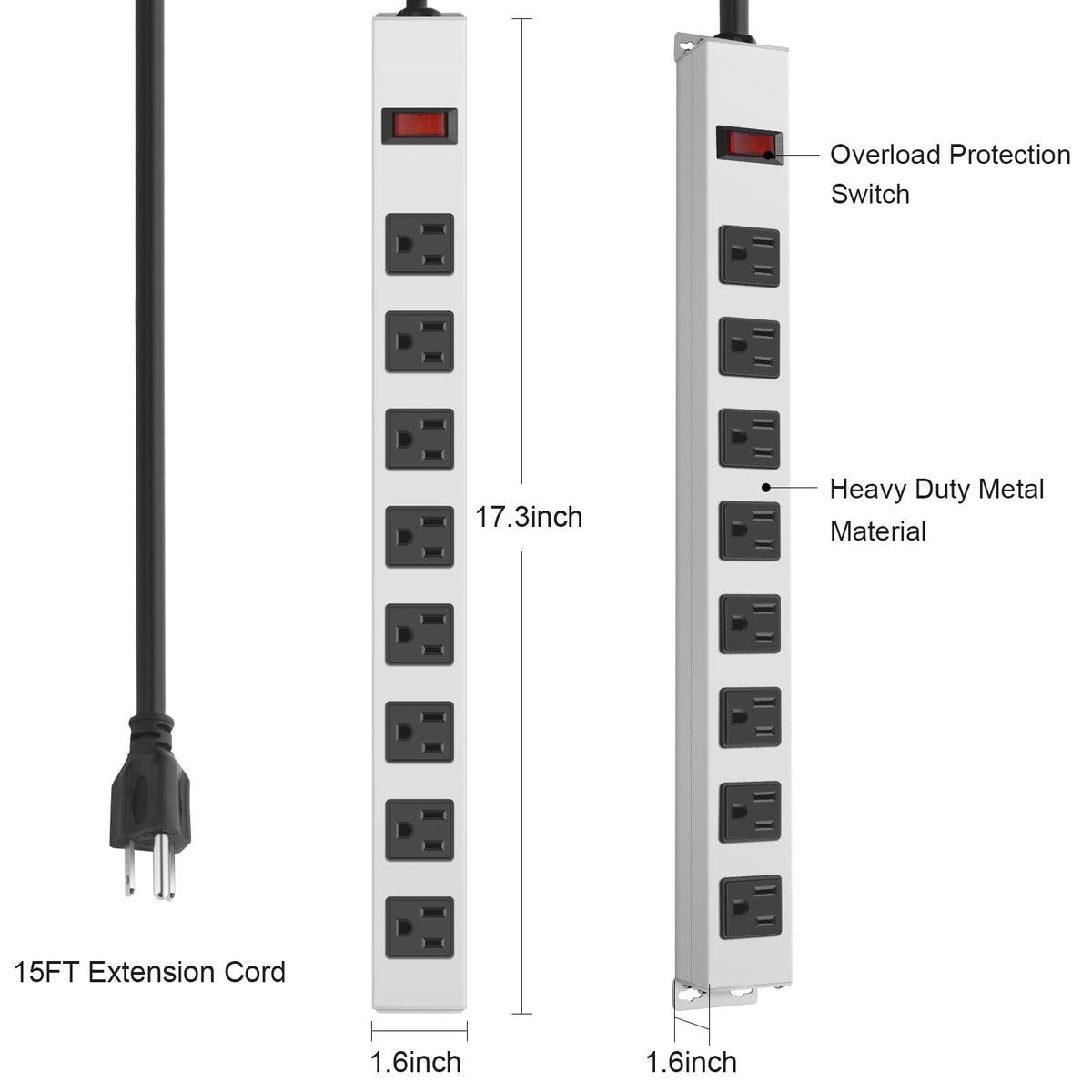 JUNNUJ coiled 15ft 14AWG power cord extended to show reach and flexible positioning