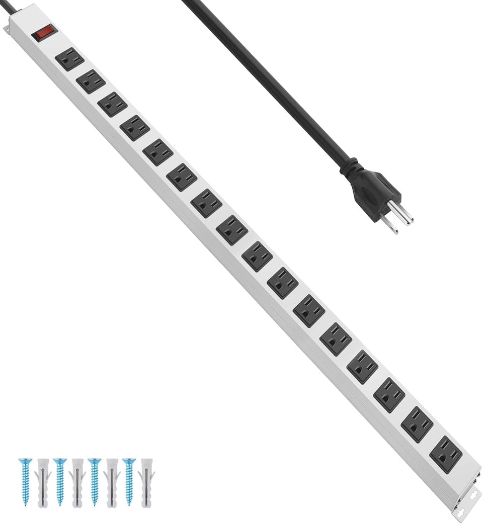 JUNNUJ front view showing 16 outlets and sturdy metal shell for reliable power