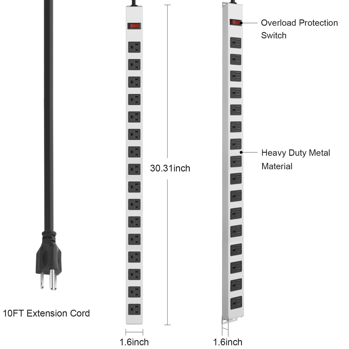 JUNNUJ power cord and plug shown to illustrate 10ft 14AWG reach and safety benefit