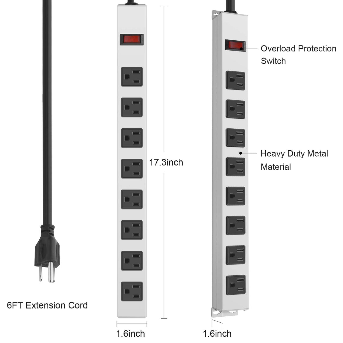 JUNNUJ power strip on a desk setup, neatly powering devices