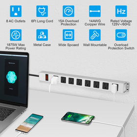 JUNNUJ power strip with surge protection switch for safe power delivery