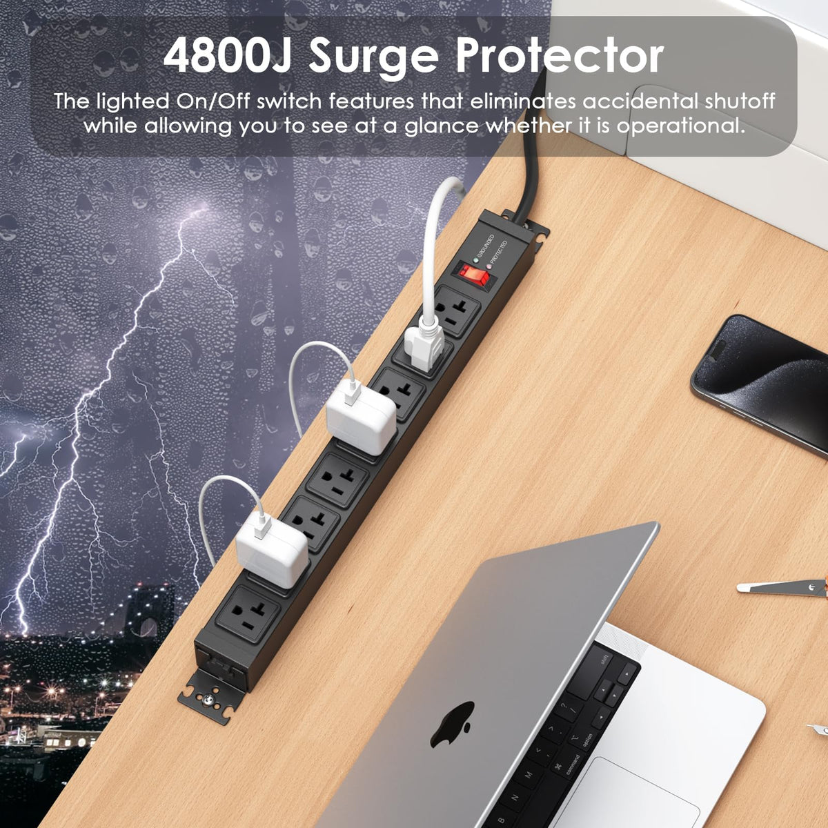 JUNNUJ wall-mount power strip keeps cords organized on workbenches