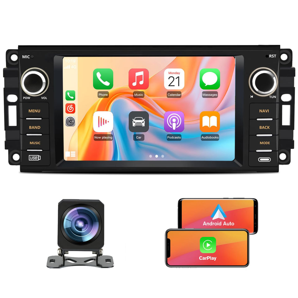 Junsun 4Core dashboard display for Dodge/Jeep improves navigation and media access.