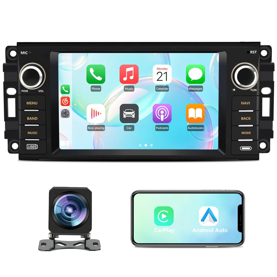Junsun 8Core car radio front-face display in a RAM dash, enhancing infotainment.