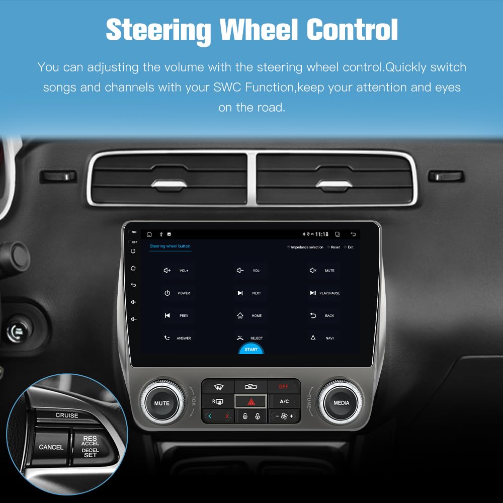 Junsun Camaro retains factory controls with Bluetooth and FM/AM radio access.