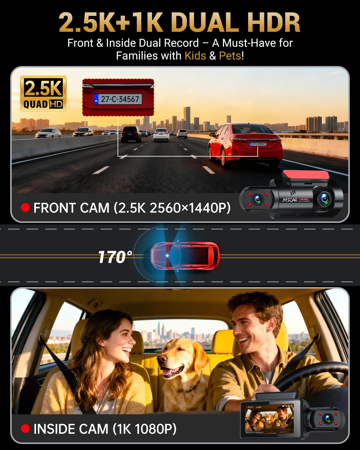 Juscar interior 360 rotating camera monitors passengers for safety and coverage.
