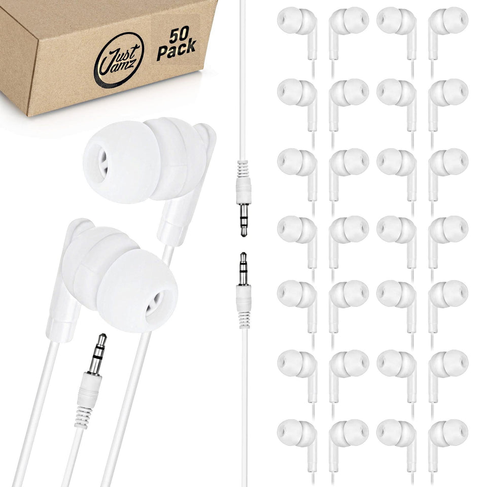 JustJamz bulk earbuds 50-pack cover image for classrooms and sharing