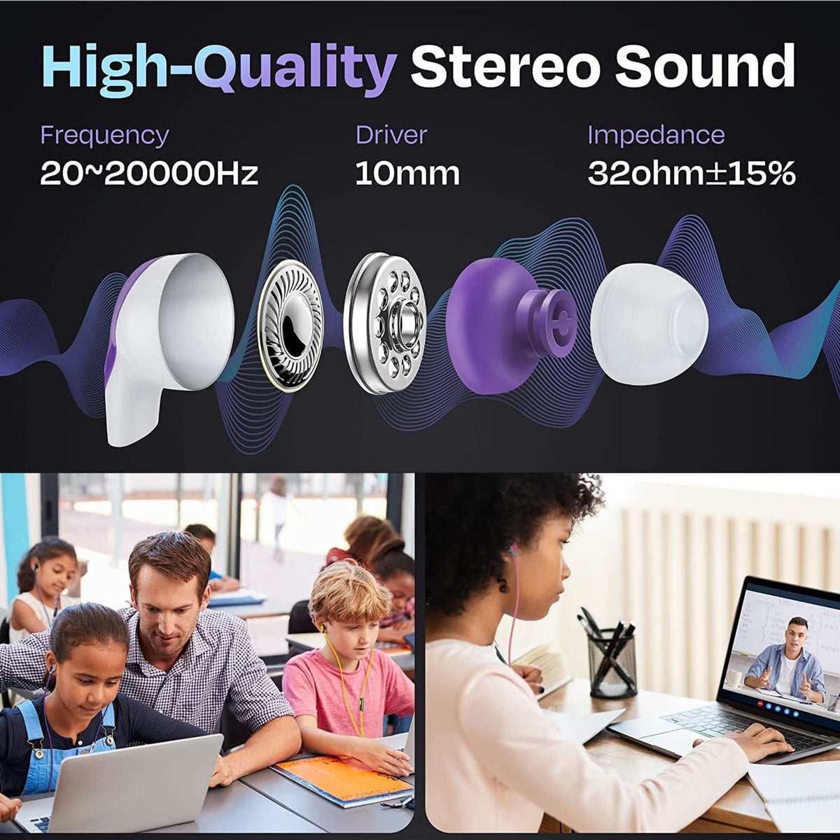 JustJamz 3.5 mm stereo in-ear headphones work with smartphones and tablets.