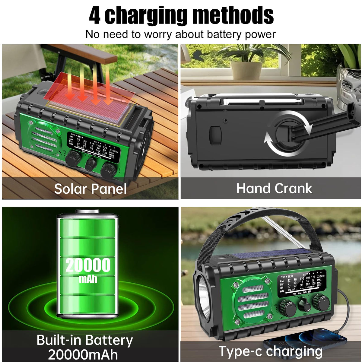 Juvihuxy hand crank being turned to generate emergency battery power