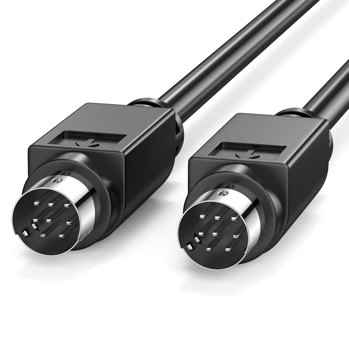 JUXINICE front view of Mini DIN 8-pin cable showing connectors and robust build benefit