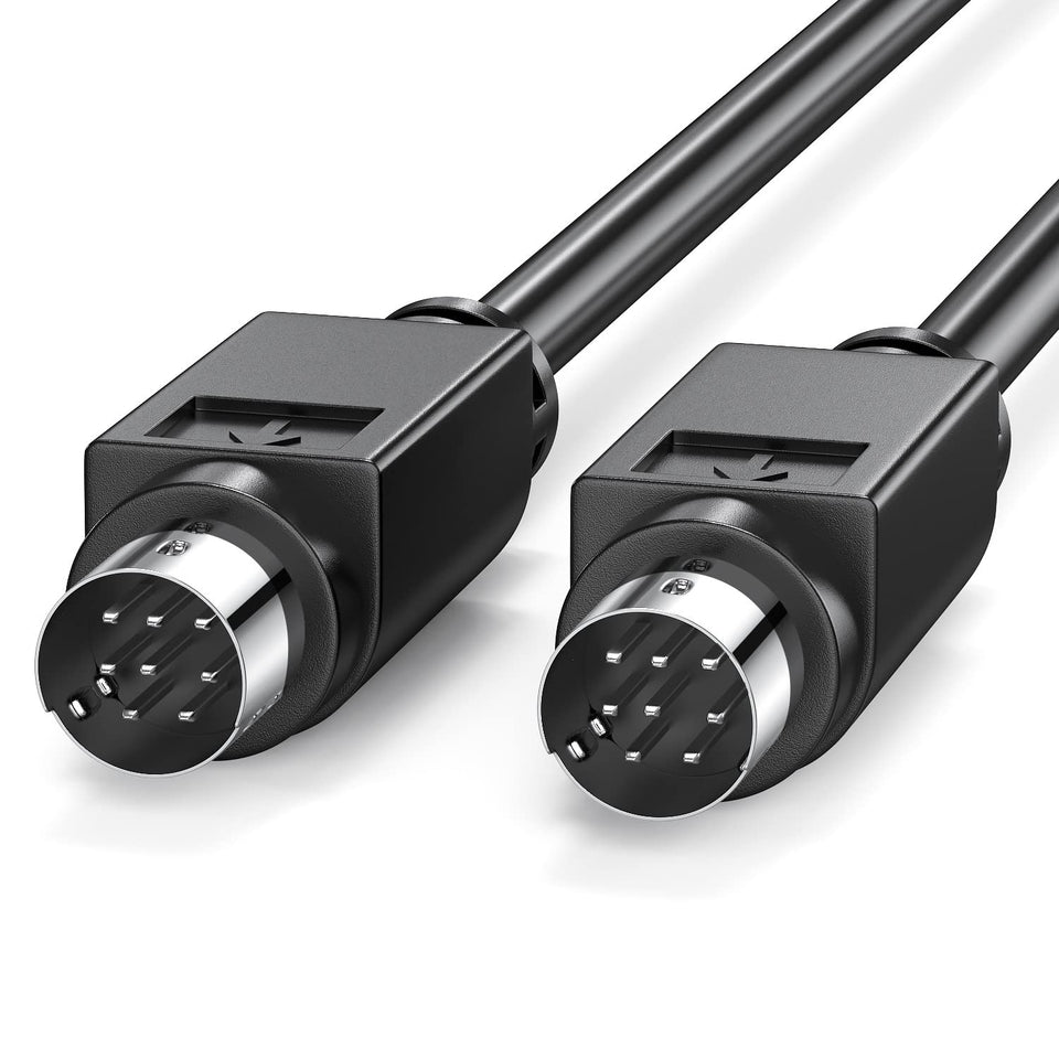 JUXINICE front view of Mini DIN 8-pin cable showing connectors and robust build benefit
