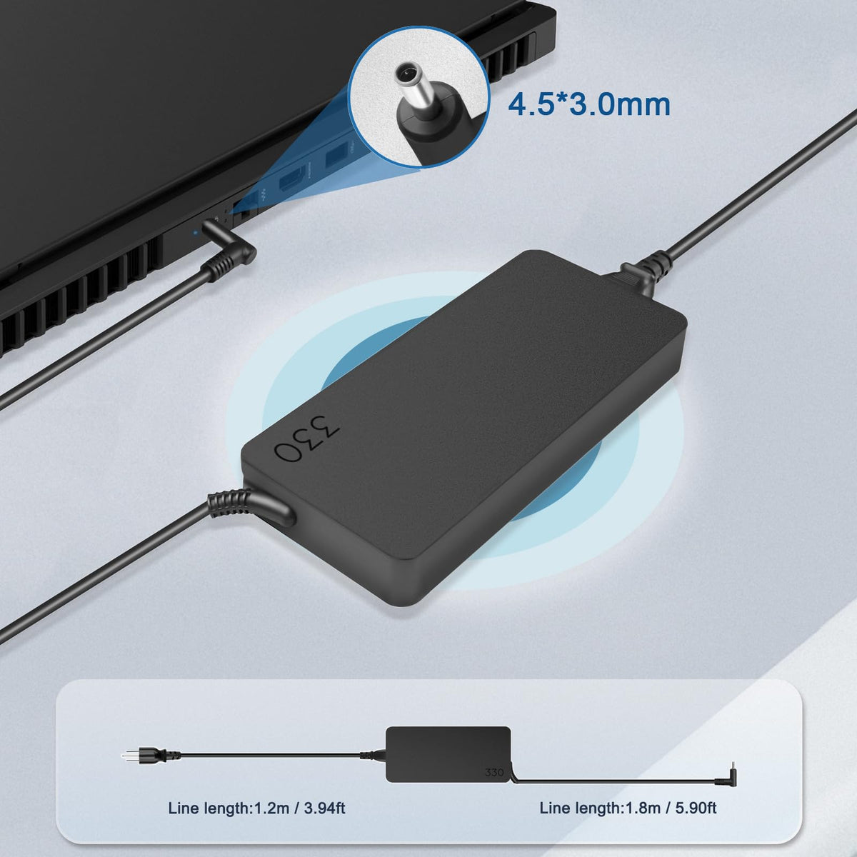 JUYOON 330W charger compatible with Thunderbolt Dock for clean setups.