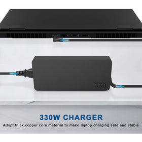JUYOON 330W charger powering HP ZBook Fury G1i on the move.