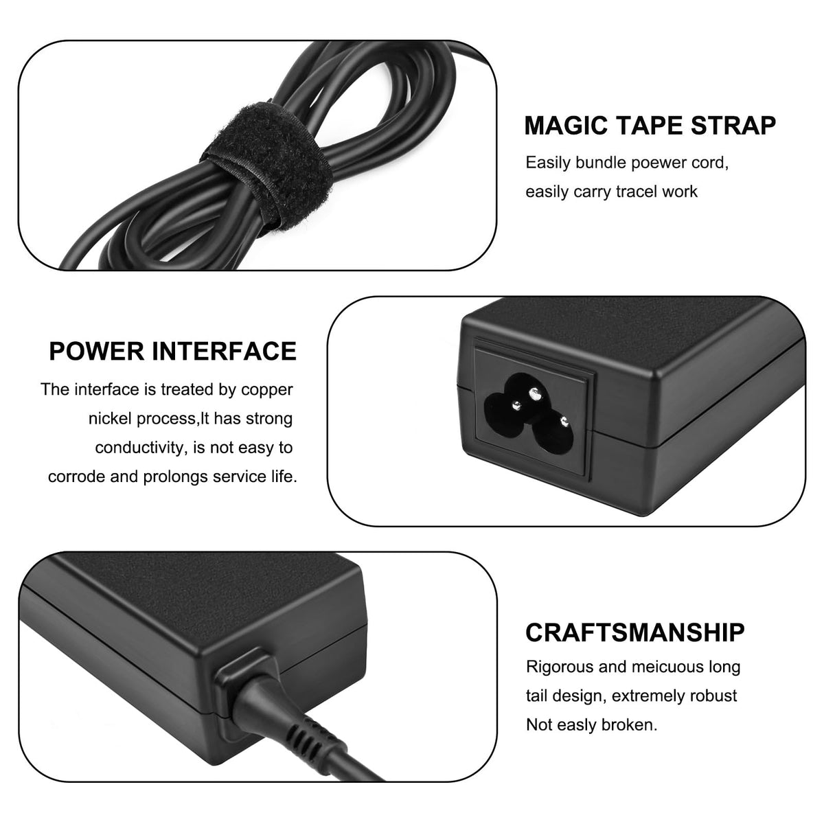 JUYOON 45W charger highlighting the 4.5x3.0 mm port size for compatibility.