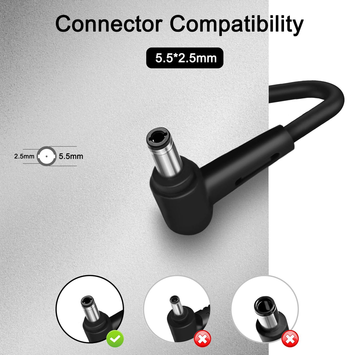 JUYOON 90W connector size 5.2x2.5mm shown fits many Asus models